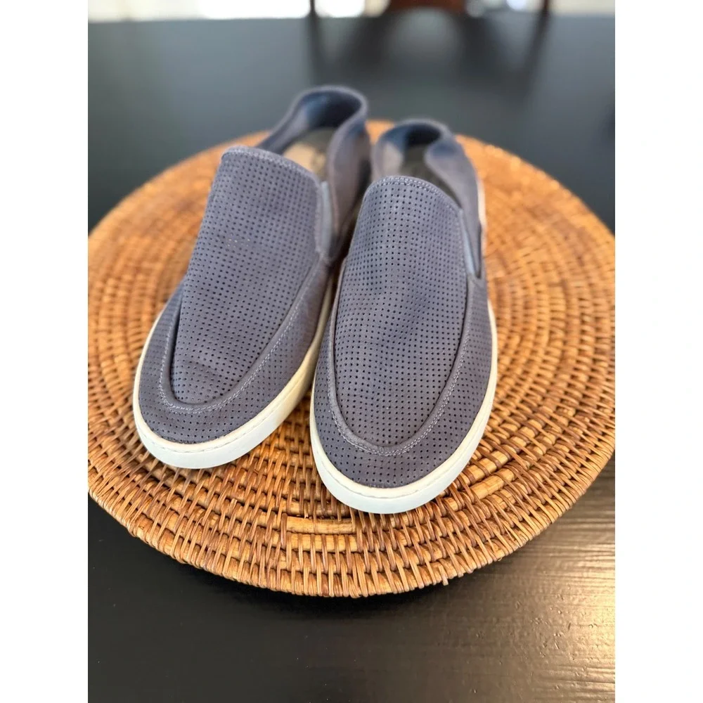Wallin & Bros Mens Perforated Leather Slip On Loafers Grey Blue Size 9.5 M